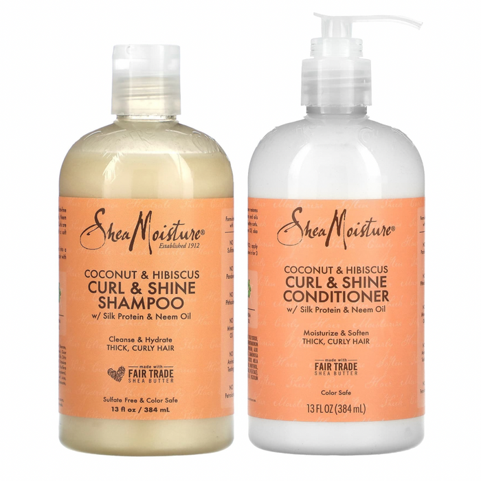 Shea Moisture Coconut & Hibiscus Curl & Shine pack de Champu y Acondicionador